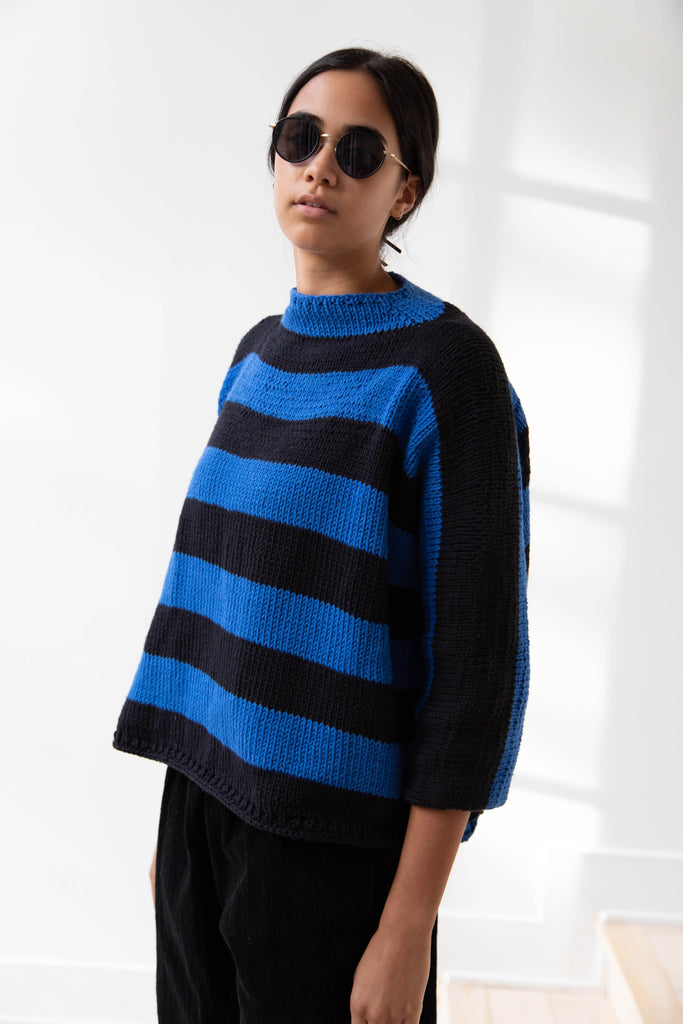Nitto Branco Listrado Sweater in Black & Cobalt