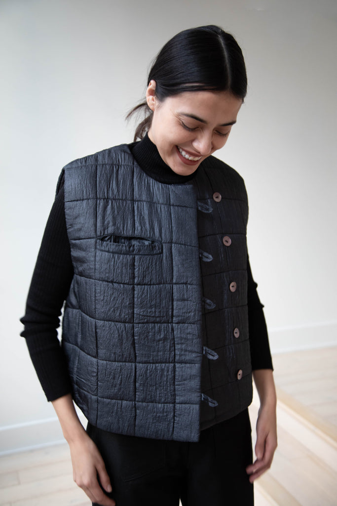 Anaak Ledha Quilted Vest in Black Tussar Silk