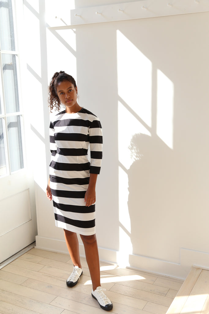 Nina Donis Stripe Dress in Black and White