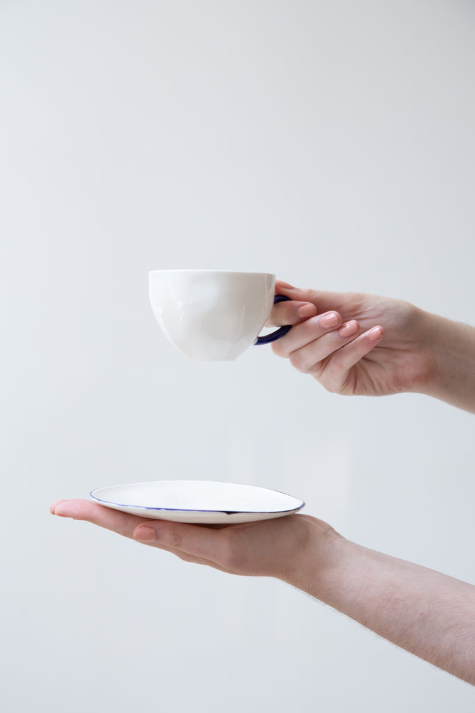 Feldspar Cup and Saucer in White and Cobalt