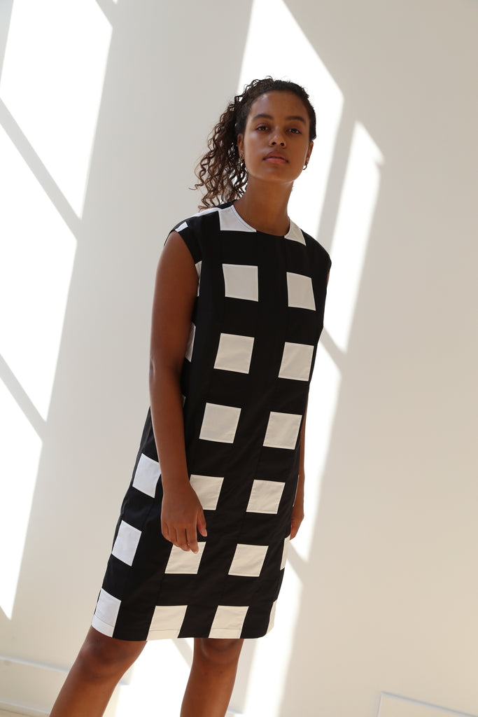 Nina Donis Shift Dress in Black and White Check