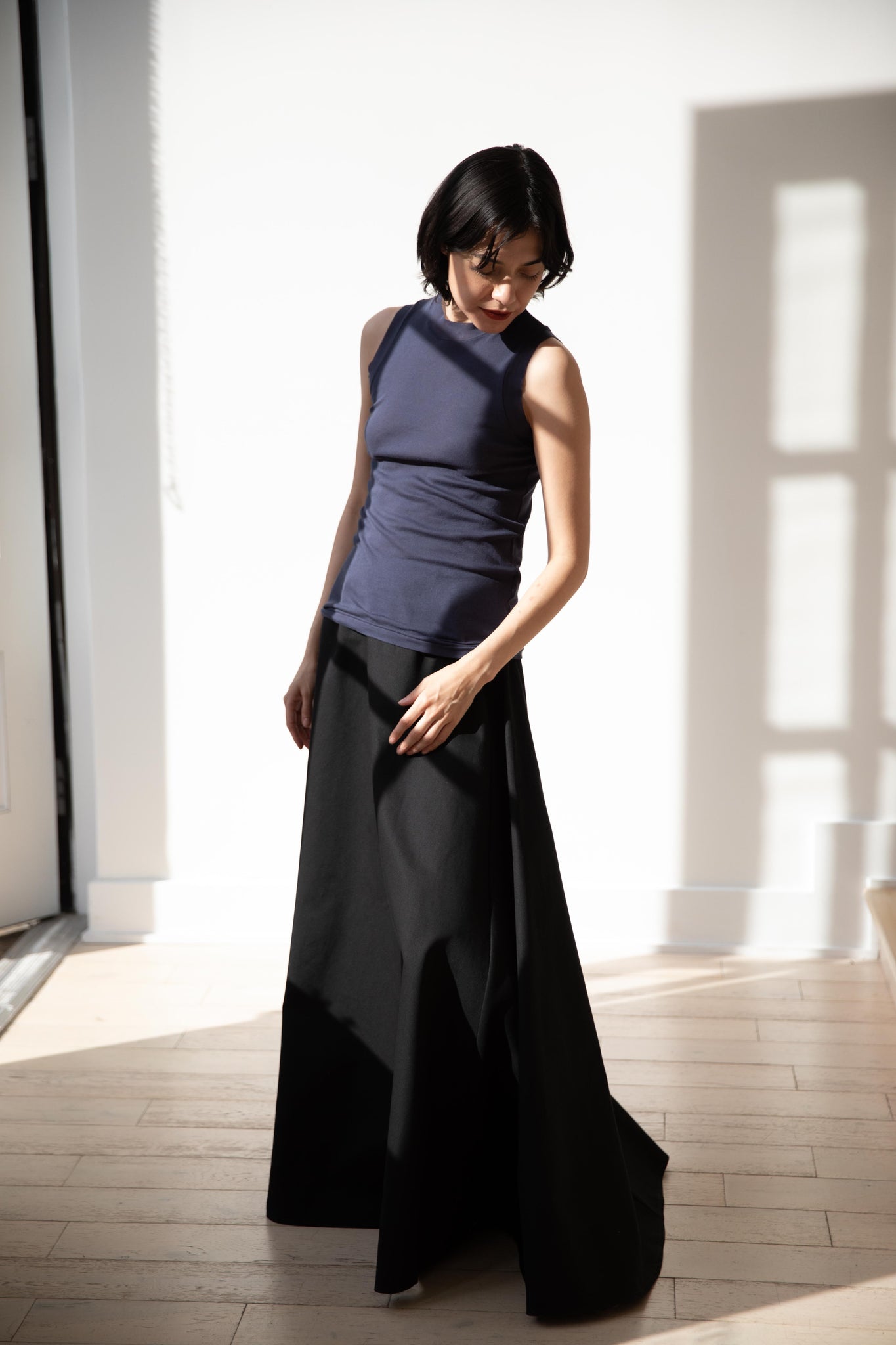 rennes — Auralee | Super High Gauge Sheer Rib Tank Top in Navy