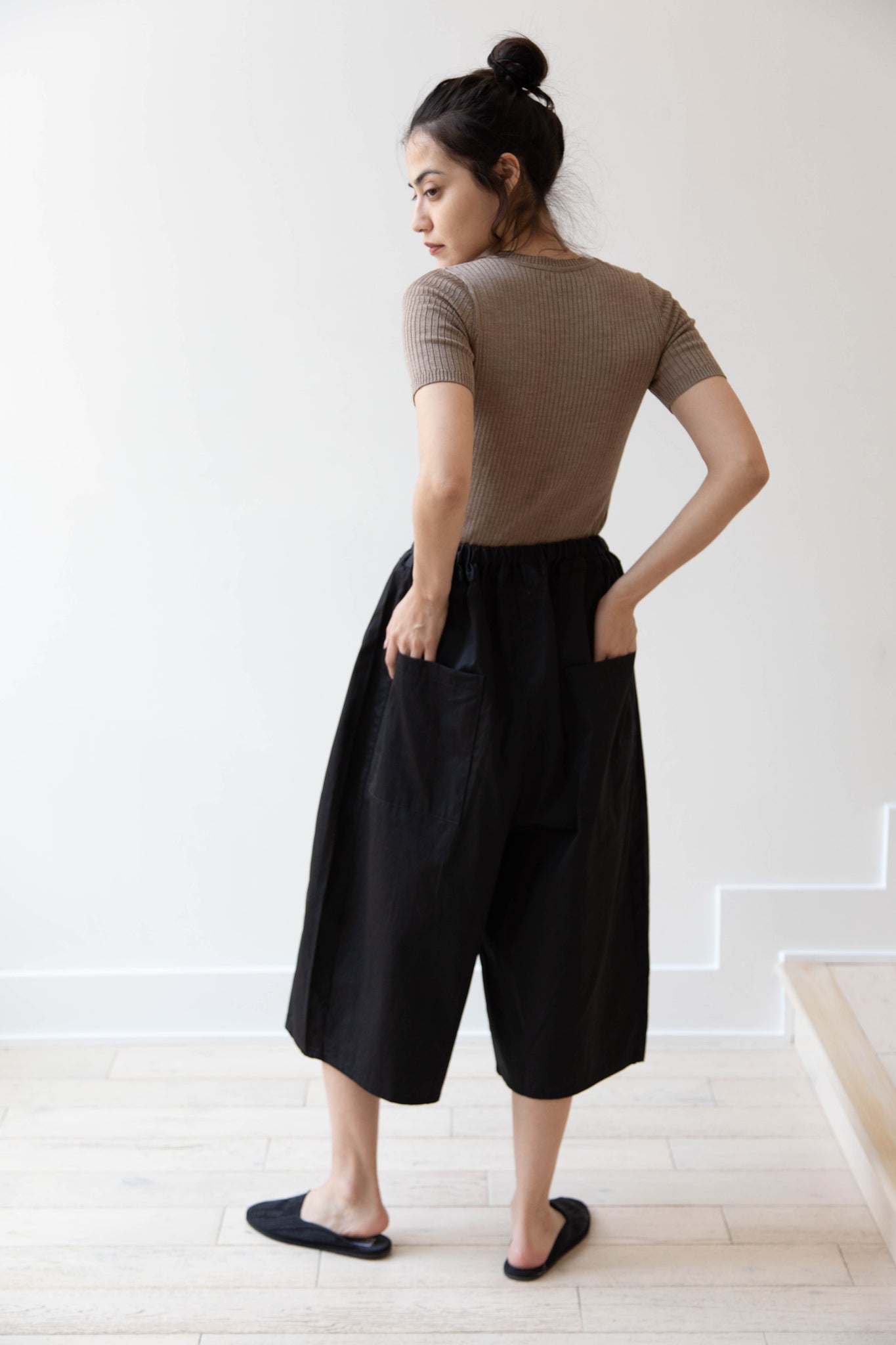 Gram | Black Coated Cotton Trousers
