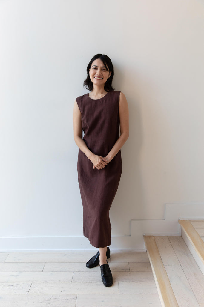 Margaret Howell | Back Button Dress in Mahogany
