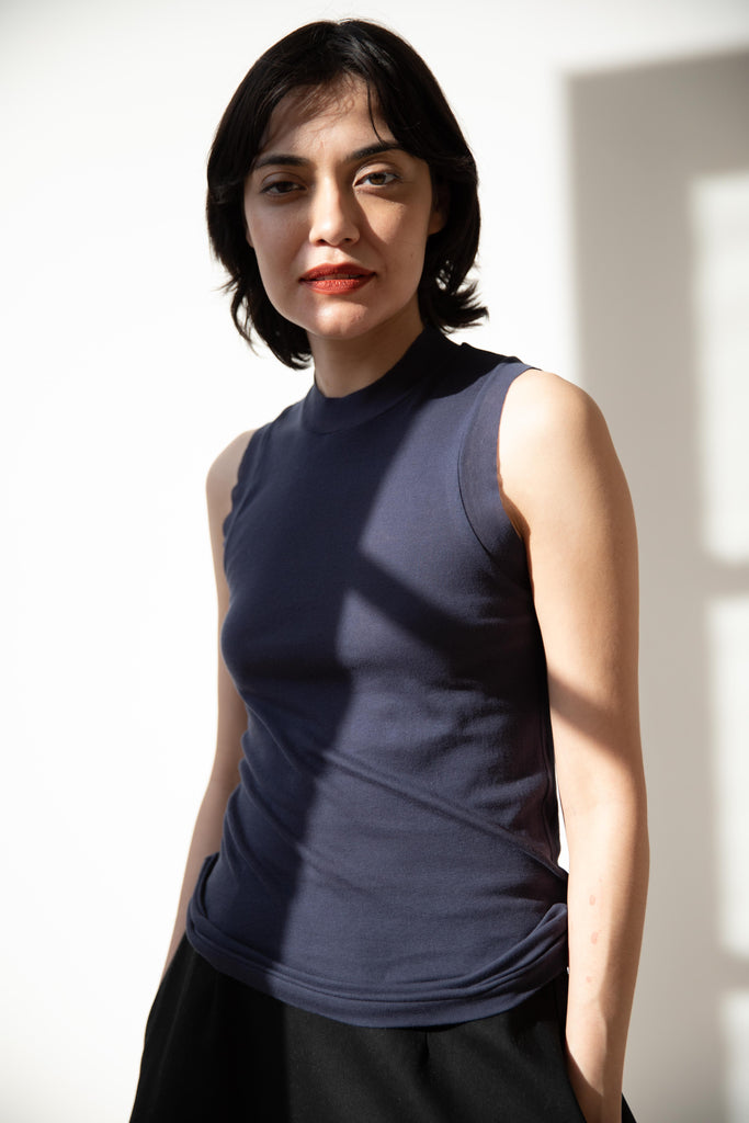 Auralee | Super High Gauge Sheer Rib Tank Top in Navy