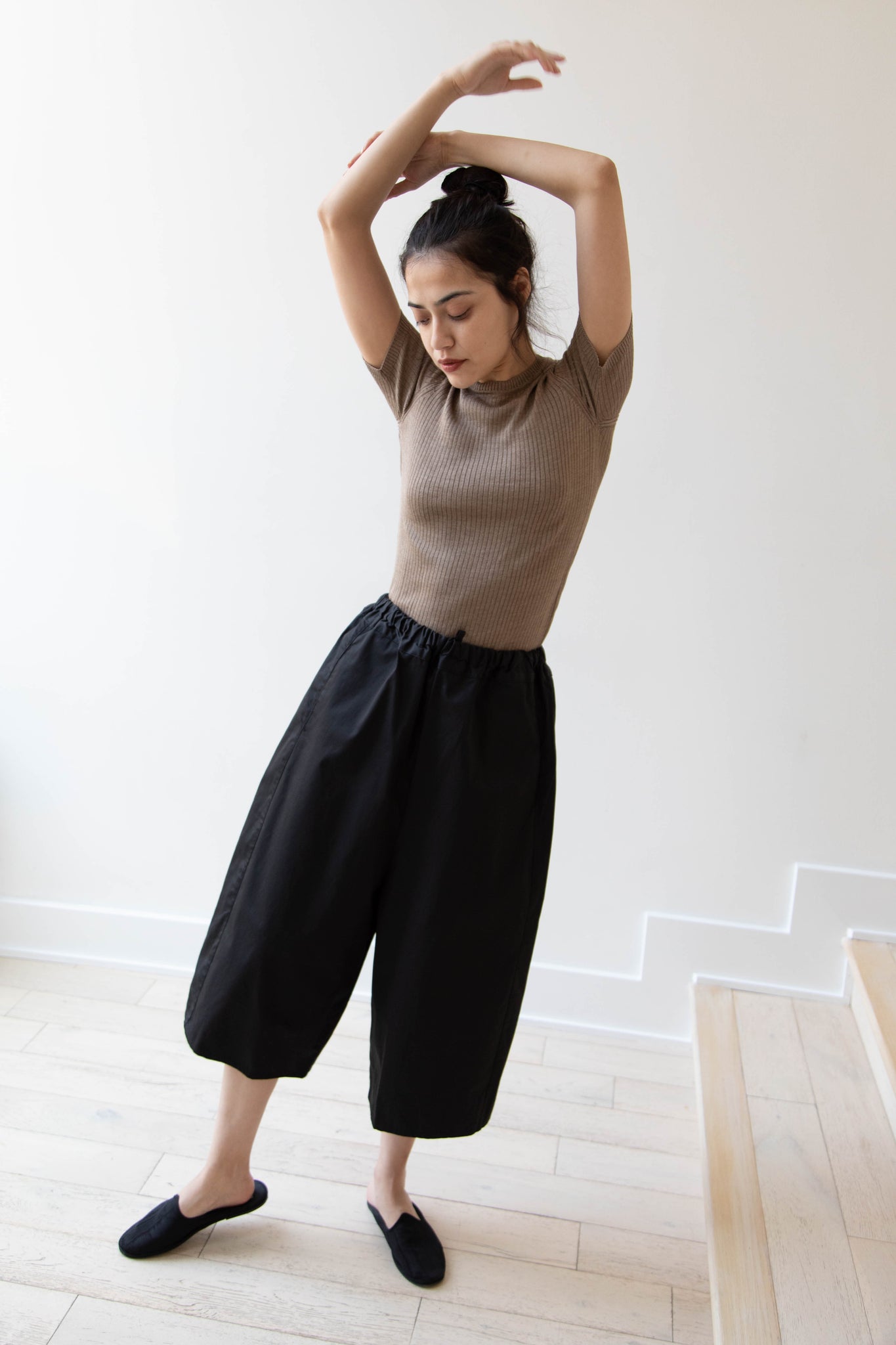 Gram | Black Coated Cotton Trousers