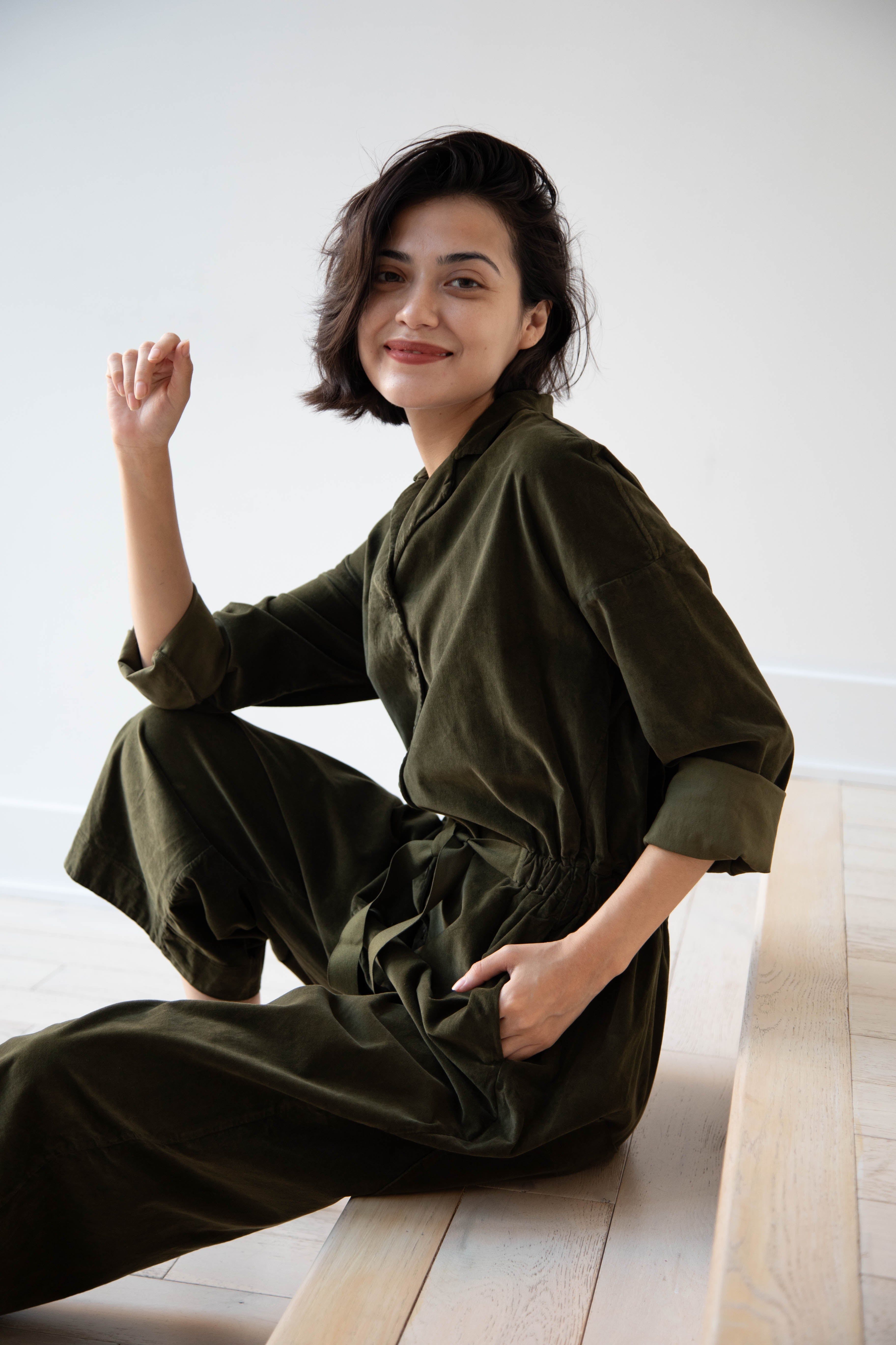 rennes — Album di Famiglia | Velvet Jumpsuit in Olive