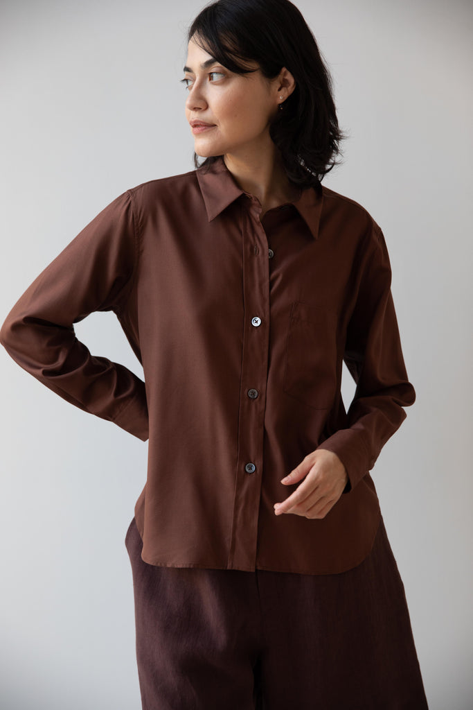 Margaret Howell | Simple Silk Shirt in Brown