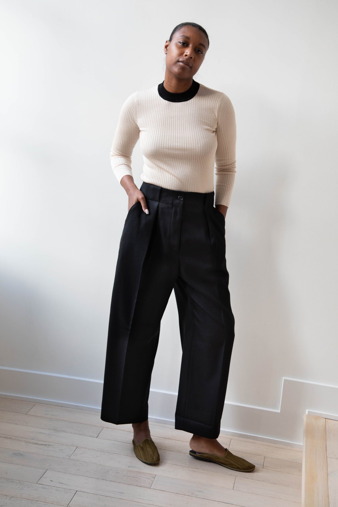 Margaret Howell | Wide Belt Loop Trouser in Wool Gaberdine