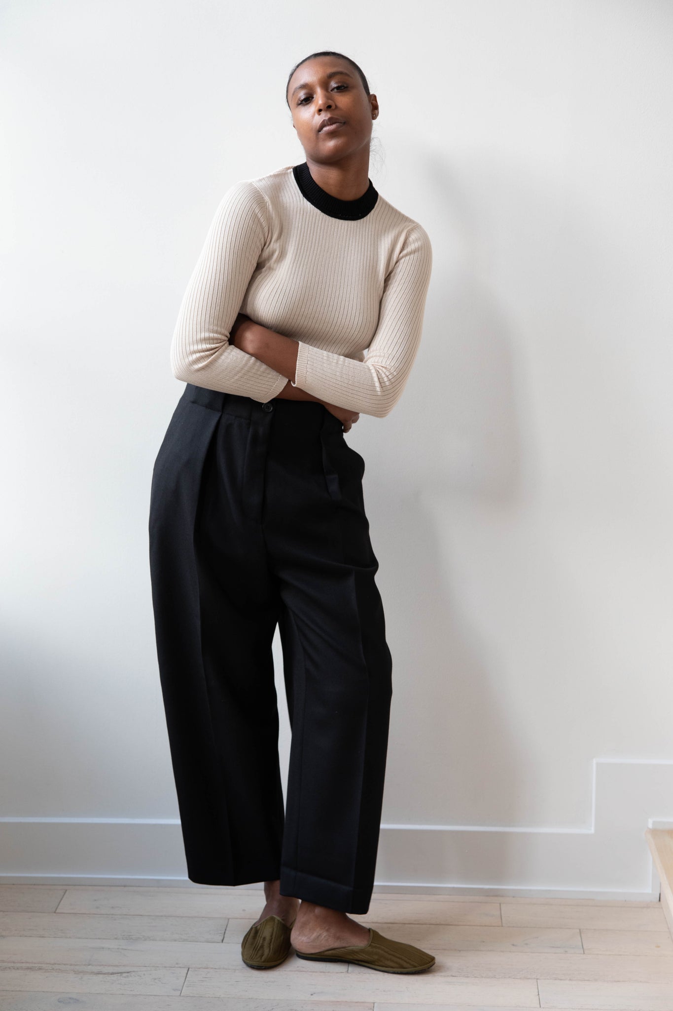 Margaret Howell | Wide Belt Loop Trouser in Wool Gaberdine