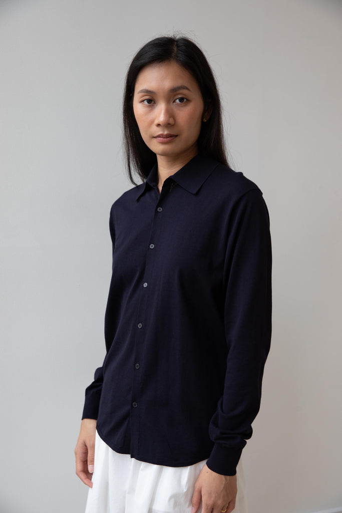 Auralee | Giza High Gauge Knit Shirt Cardigan in Dark Navy