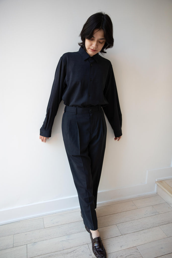 Aton | Two Tuck Easy Pants in Navy Tropical Wool