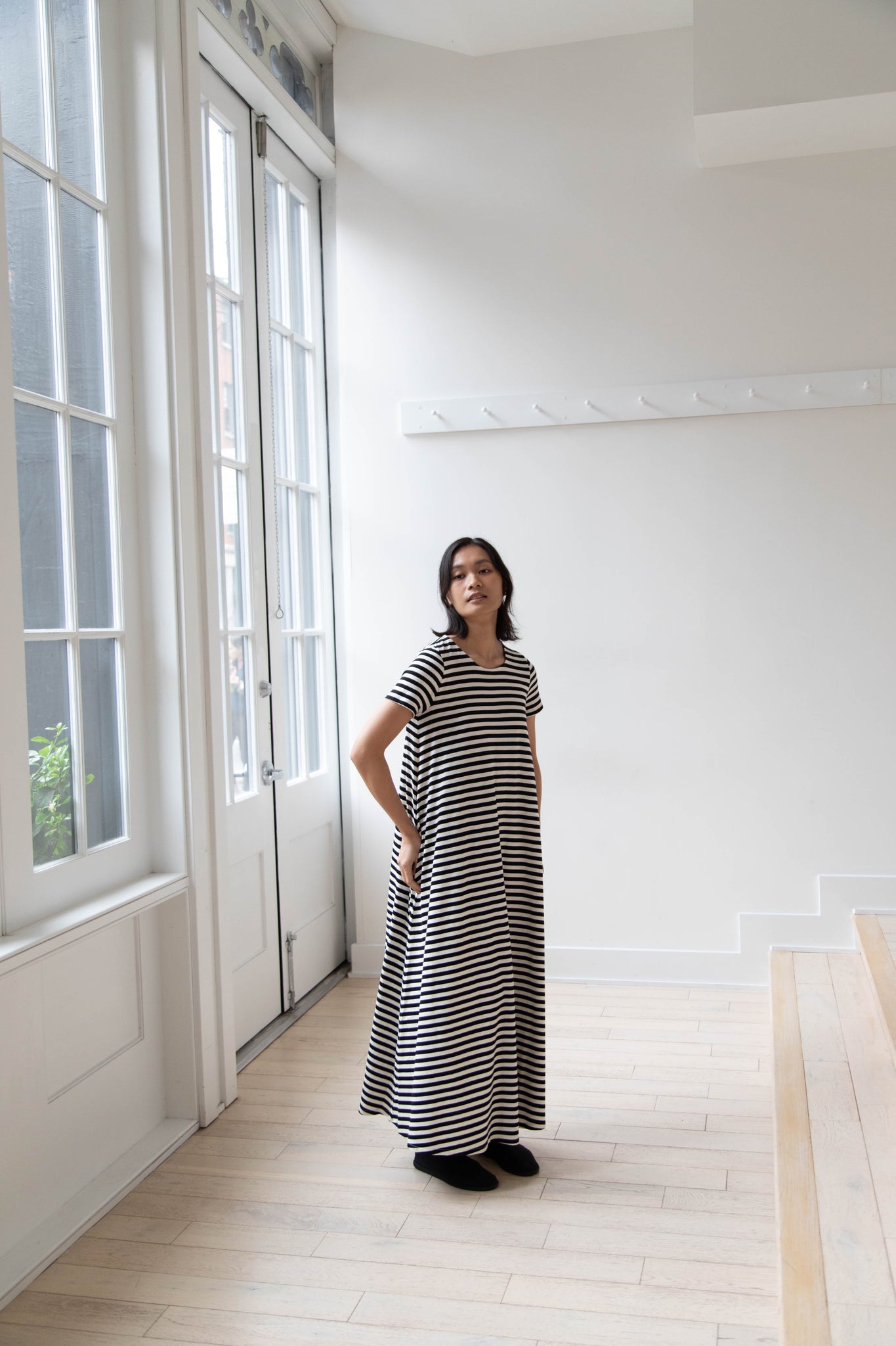 rennes Apuntob | Striped Jersey T-Shirt Dress in Black & White rennes Apuntob | Striped Jersey T-Shirt Dress in Black & White