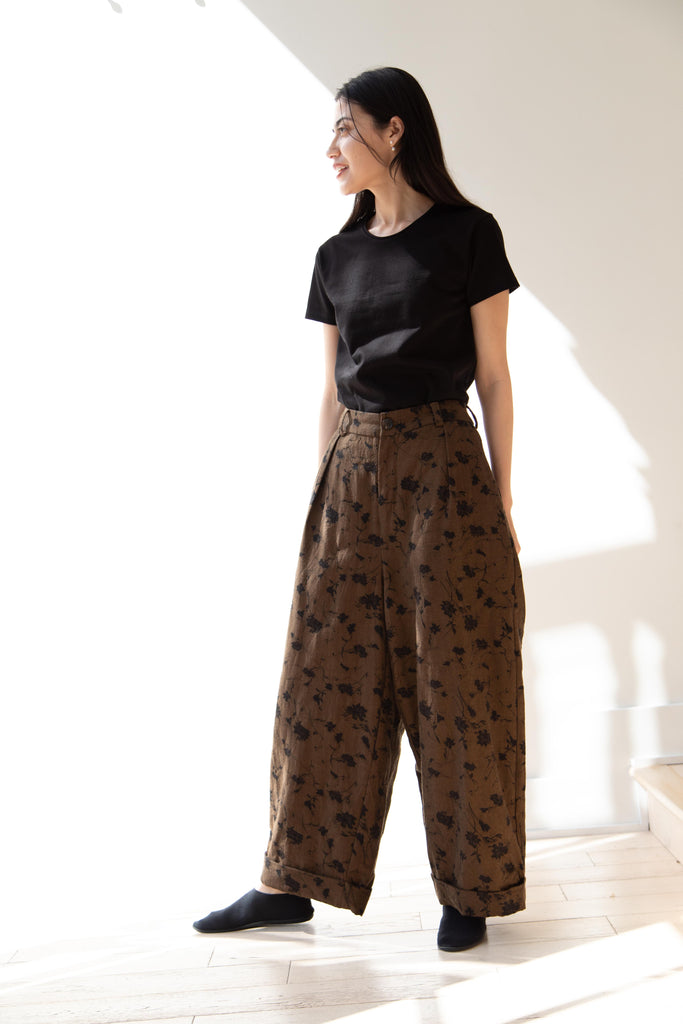 Aleksandr Manamïs | Wide Crop Trouser in Brown & Black Jacquard