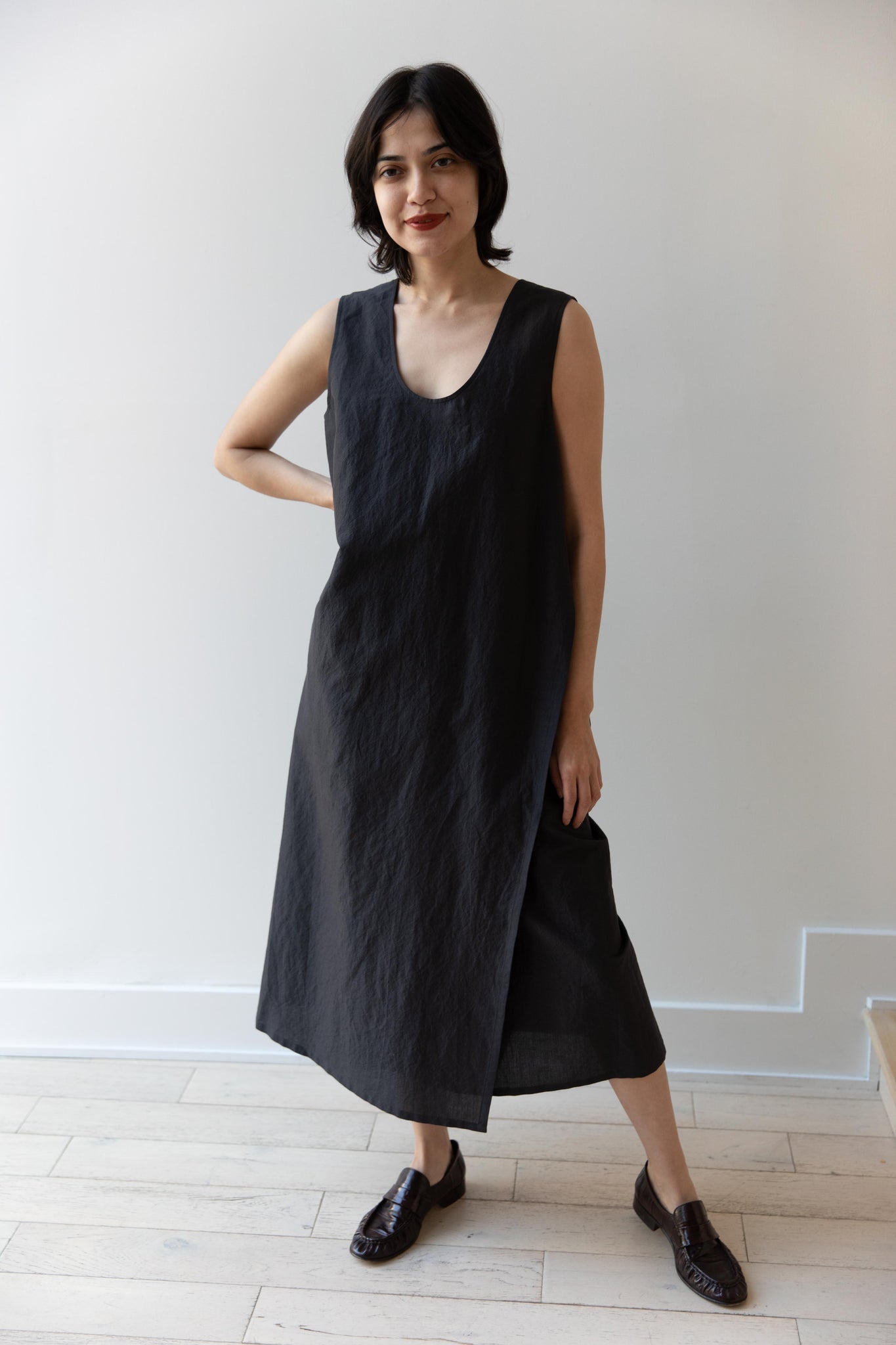 rennes Aton | Silk Linen Tanktop Dress in Charcoal Grey rennes Aton | Silk Linen Tanktop Dress in Charcoal Grey