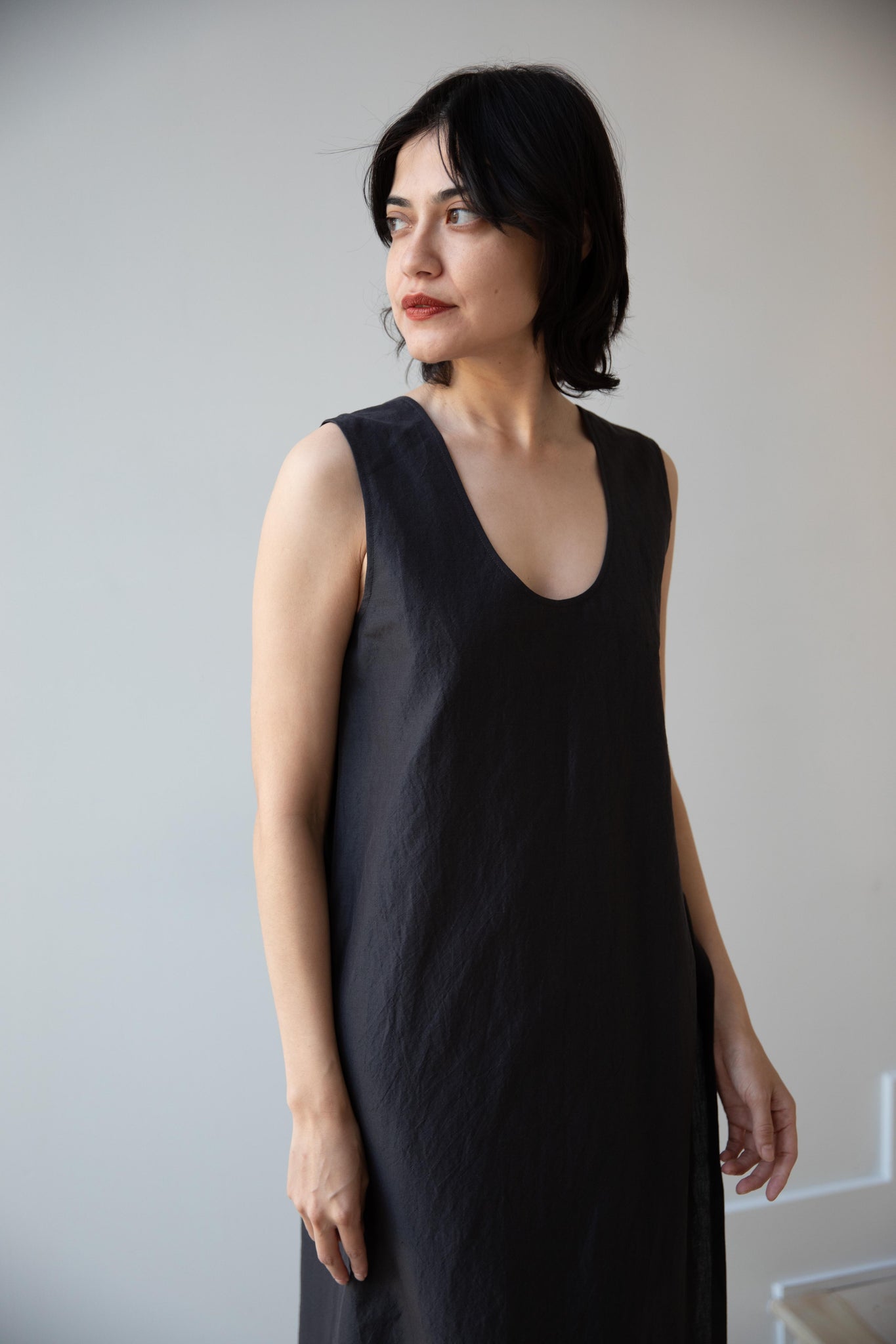 grey linen dress Aton