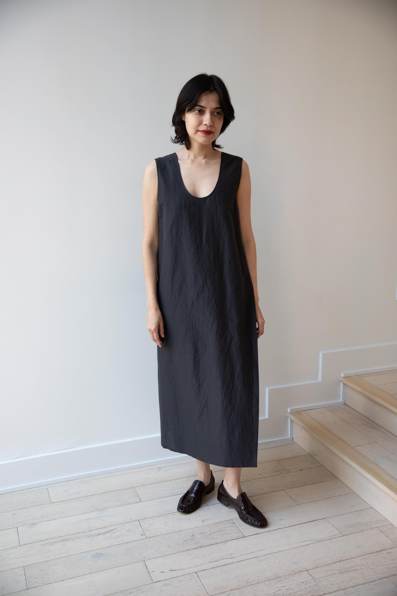 rennes Aton | Silk Linen Tanktop Dress in Charcoal Grey rennes Aton | Silk Linen Tanktop Dress in Charcoal Grey
