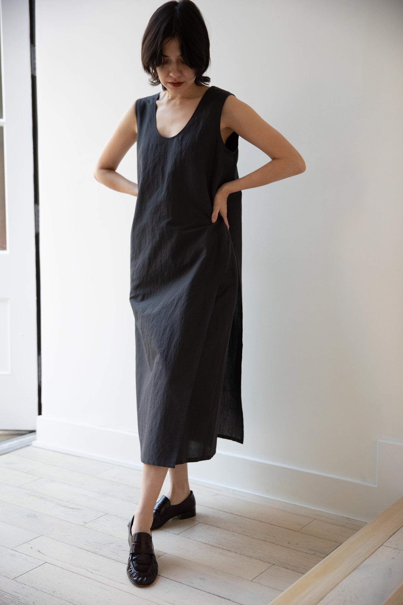 grey linen dress Aton