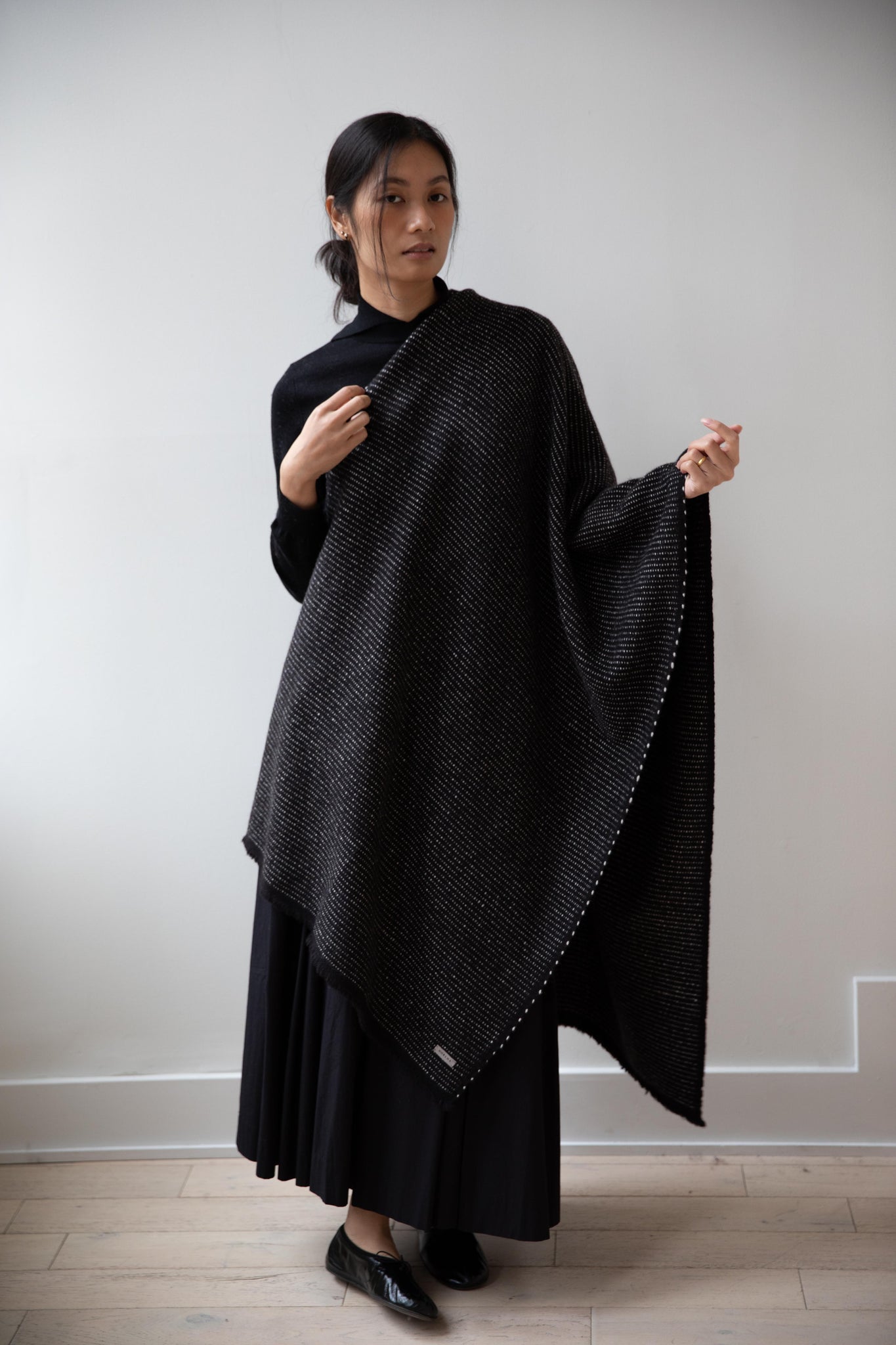 Norlha | Nomad Seed Scarf in Black & Natural Yak White Norlha | Nomad Seed Scarf in Black & Natural Yak White