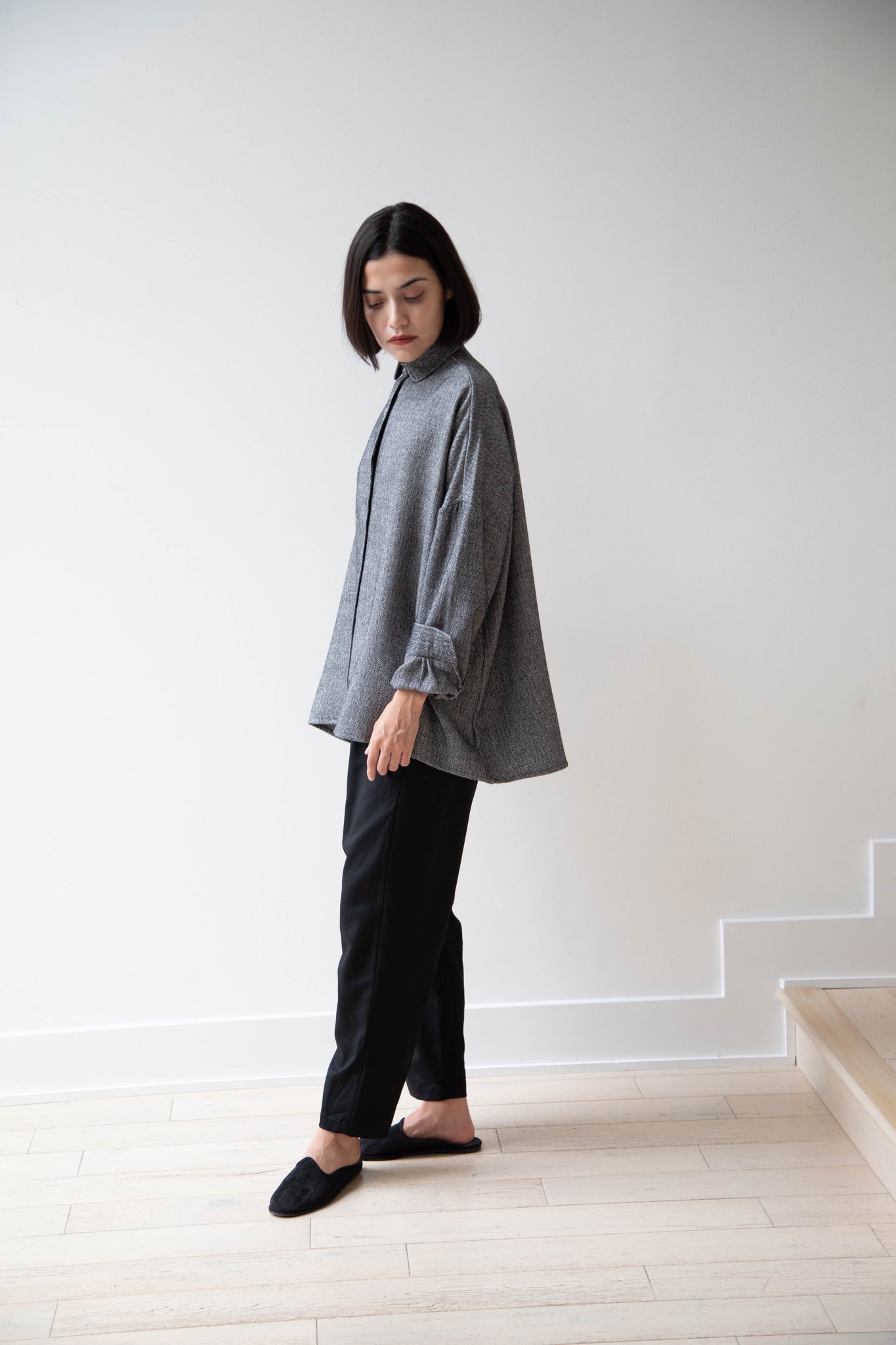 Asciari | Camille Blouse in Wool Silk Herringbone