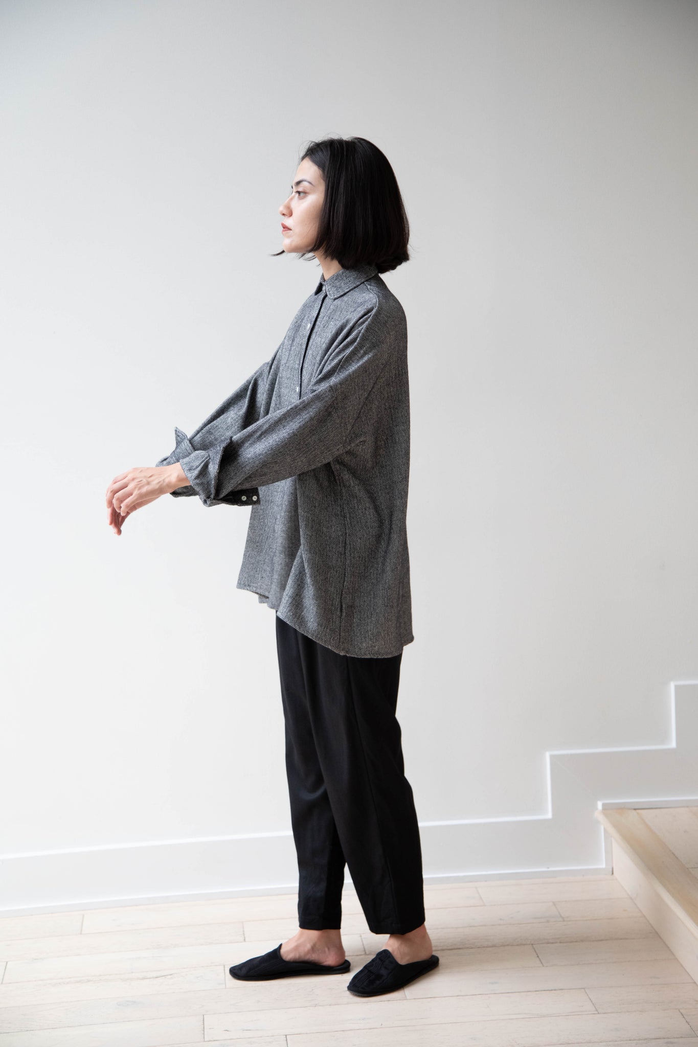 Asciari | Camille Blouse in Wool Silk Herringbone