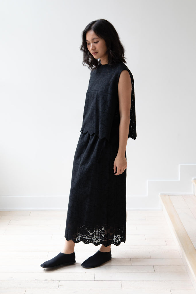 Robe de Peau | Scalloped Lace Top & Skirt Set in Black