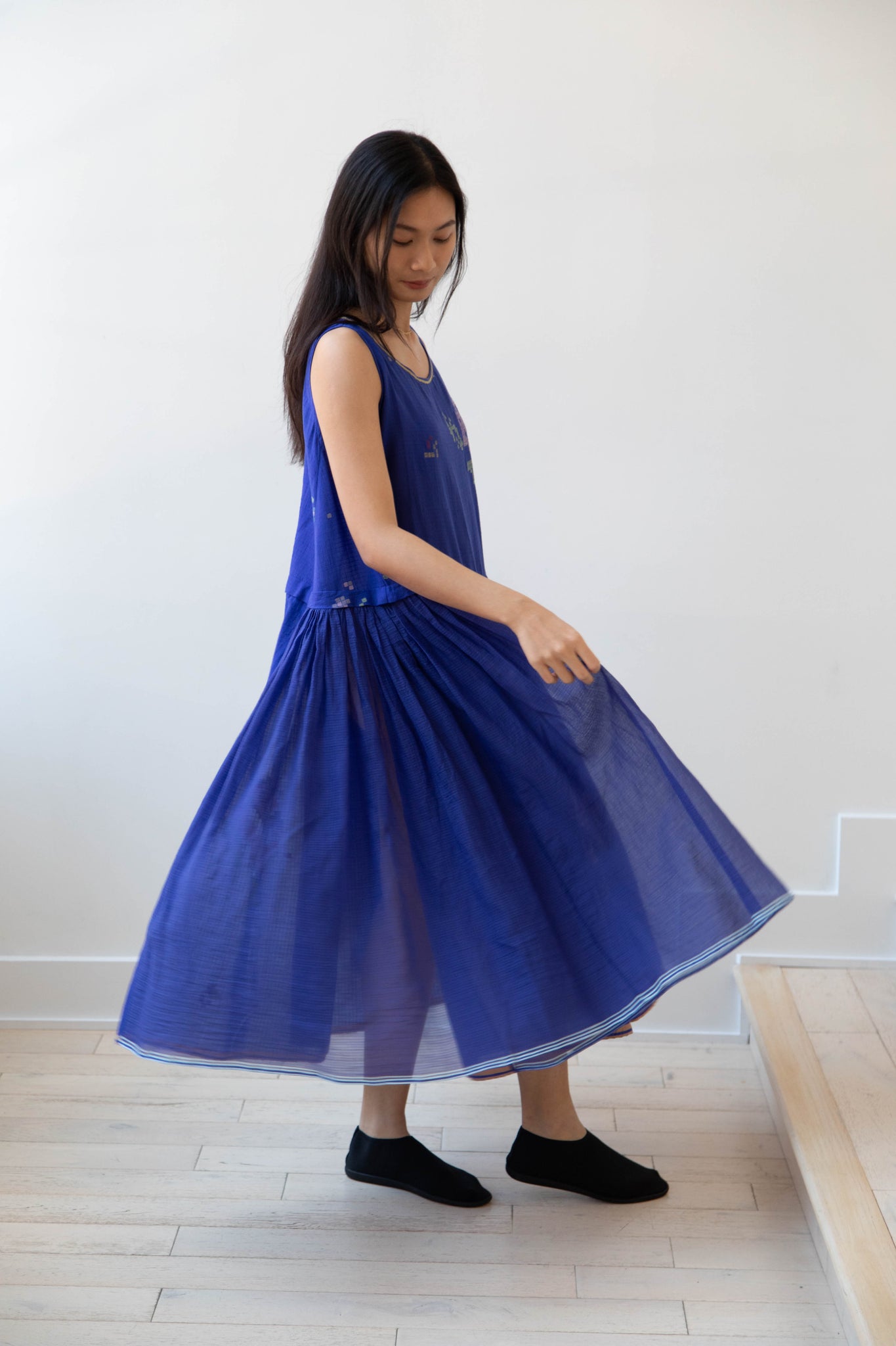 Eka | Kafka Dress in Indigo Jamdani Cotton Eka | Kafka Dress in Indigo Jamdani Cotton