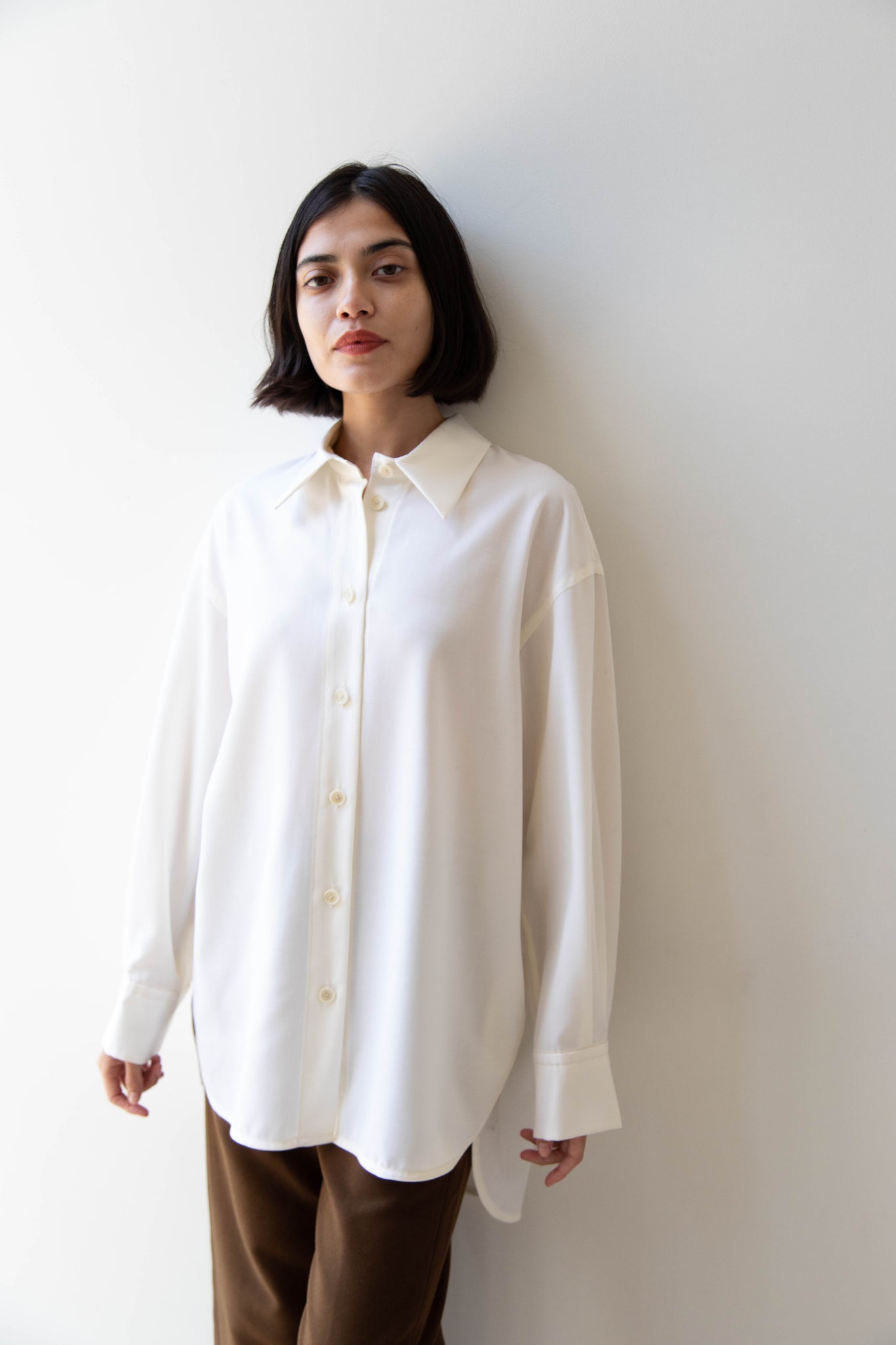 Sayaka Davis | Oversized Shirt in Ivory Wool Gabardine