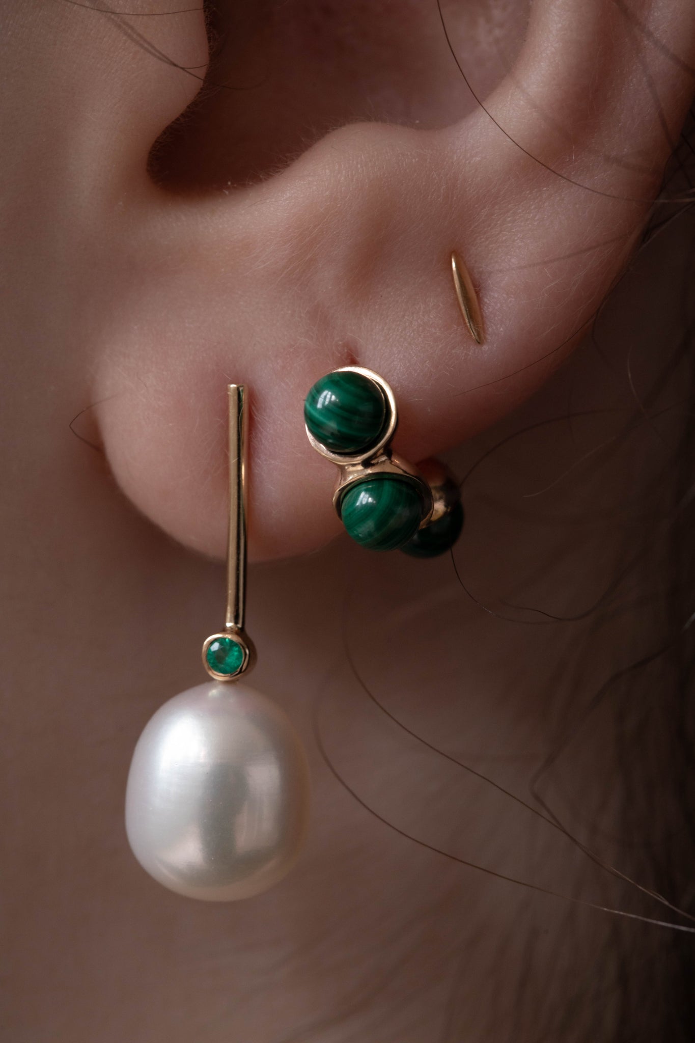 Quarry | Abbe Earrings in Gold, White Pearls & Emeralds