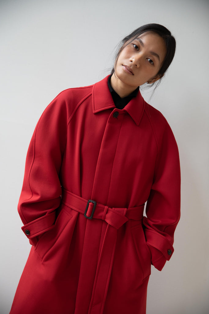 Auralee | Twisted Double Cloth Coat in Dusty Red