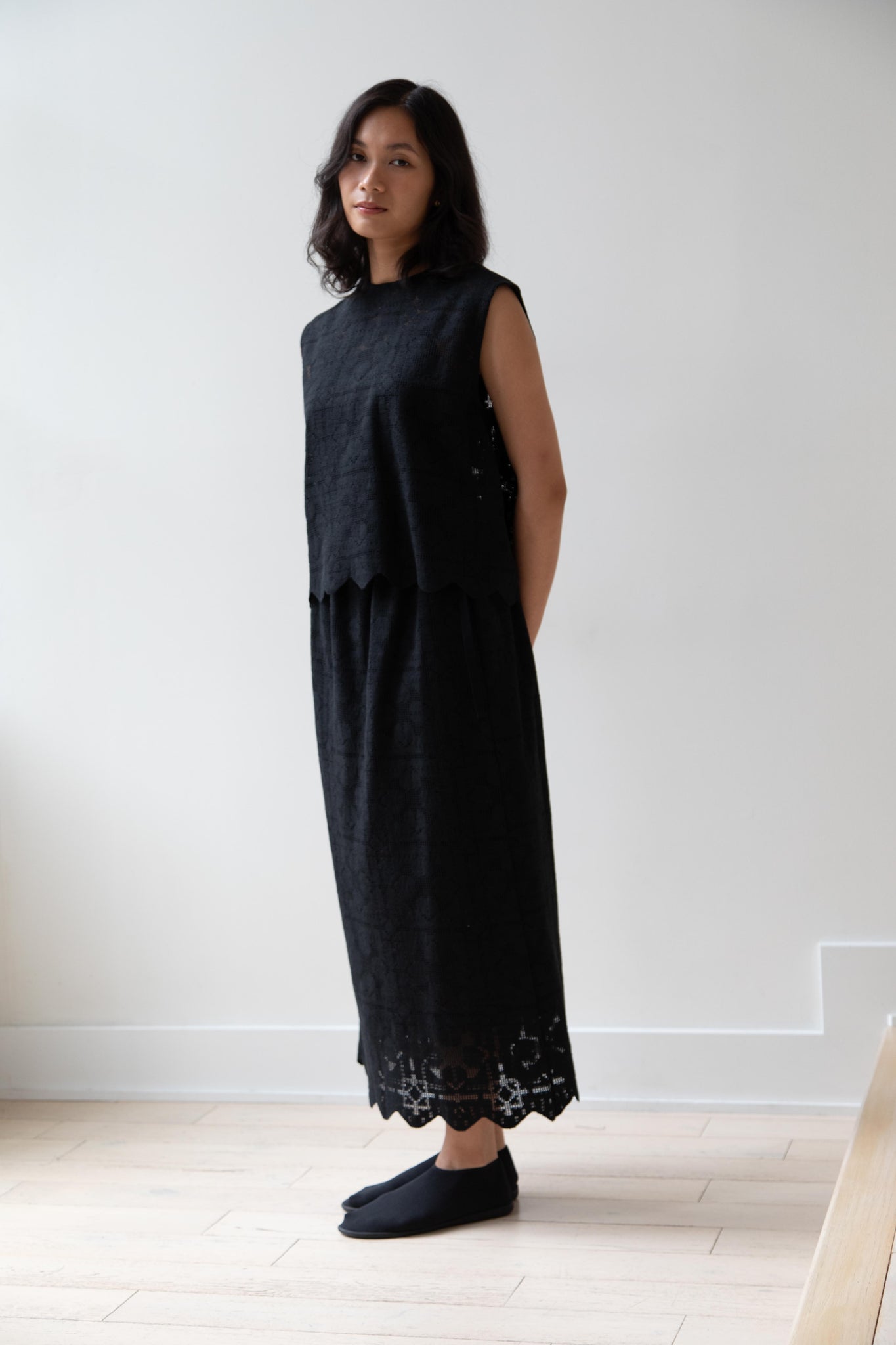 Robe de Peau | Scalloped Lace Top & Skirt Set in Black Robe de Peau | Scalloped Lace Top & Skirt Set in Black