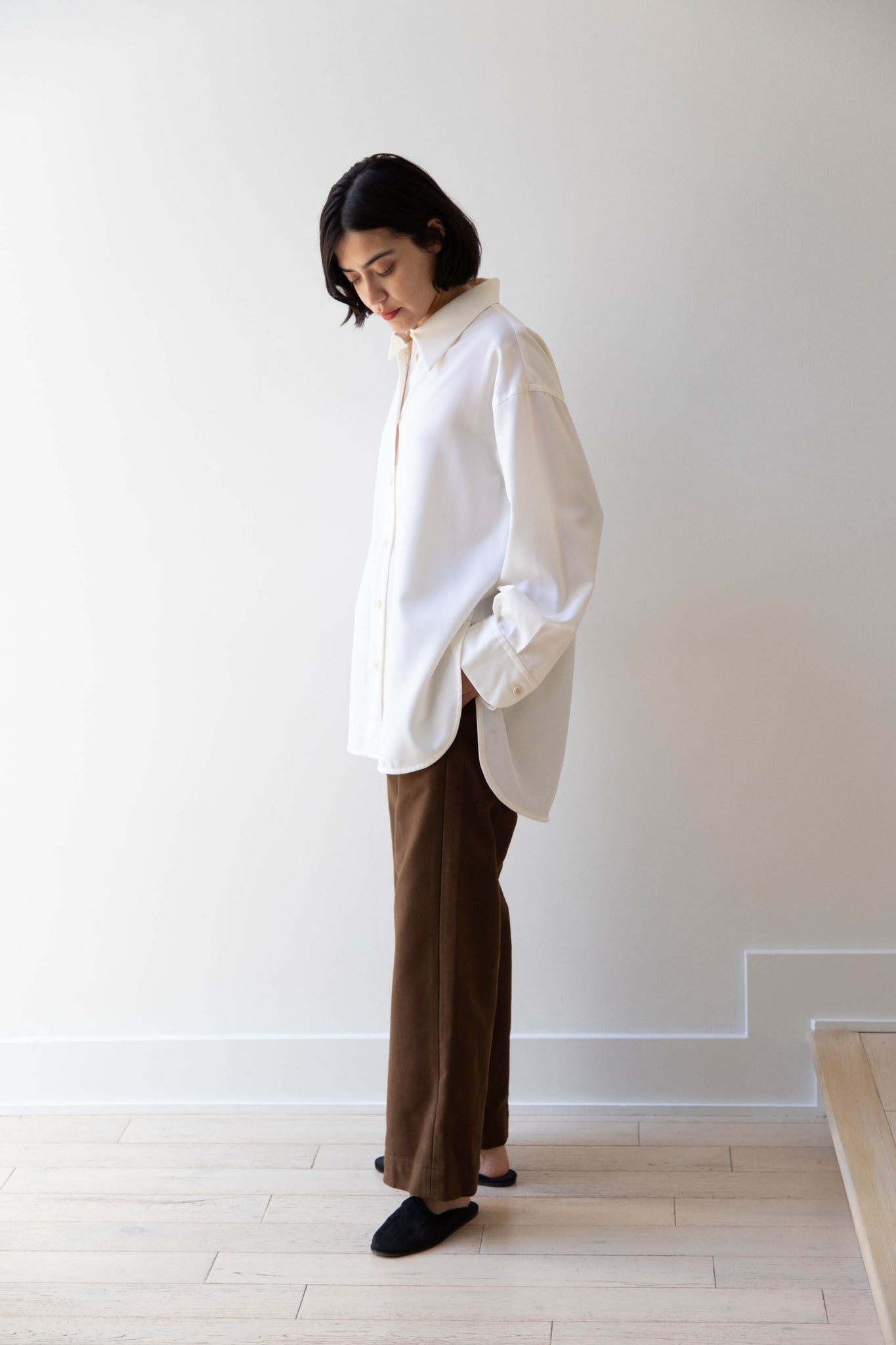 Sayaka Davis | Oversized Shirt in Ivory Wool Gabardine