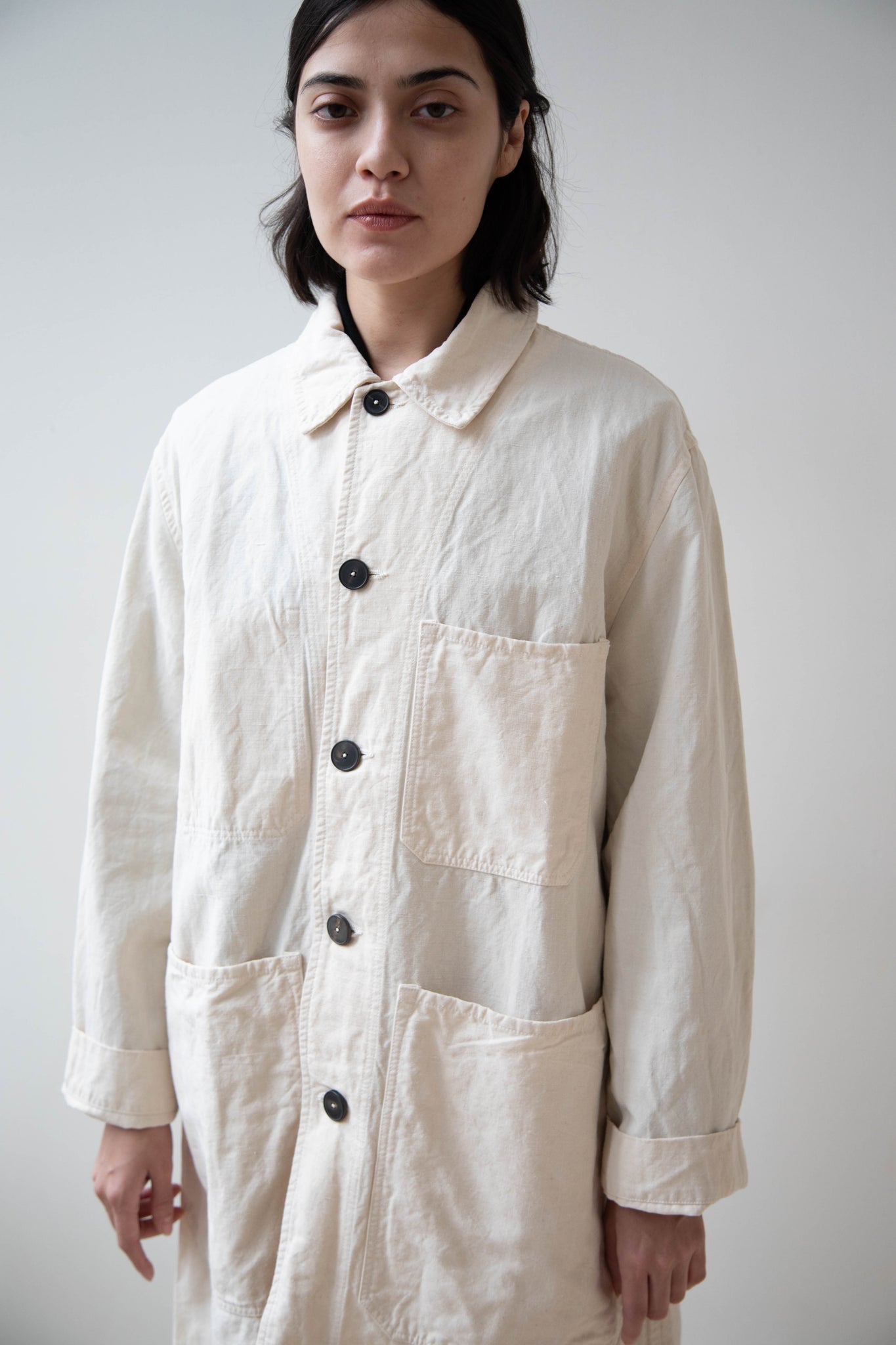 Oliver Church | Three Pocket Coat in Natural Antique Cotton Linen