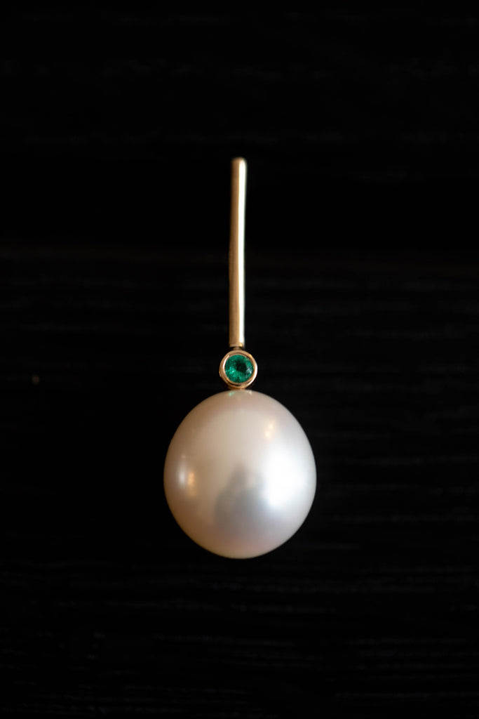 Quarry | Abbe Earrings in Gold, White Pearls & Emeralds