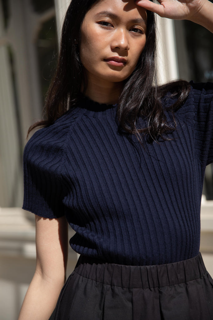 Cancellato Uniform | Ribbed T-Shirt in Navy