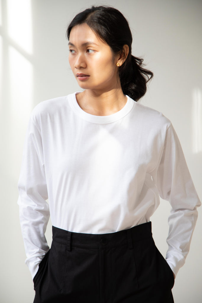 Armen | Cotton Jersey Crew Neck in White