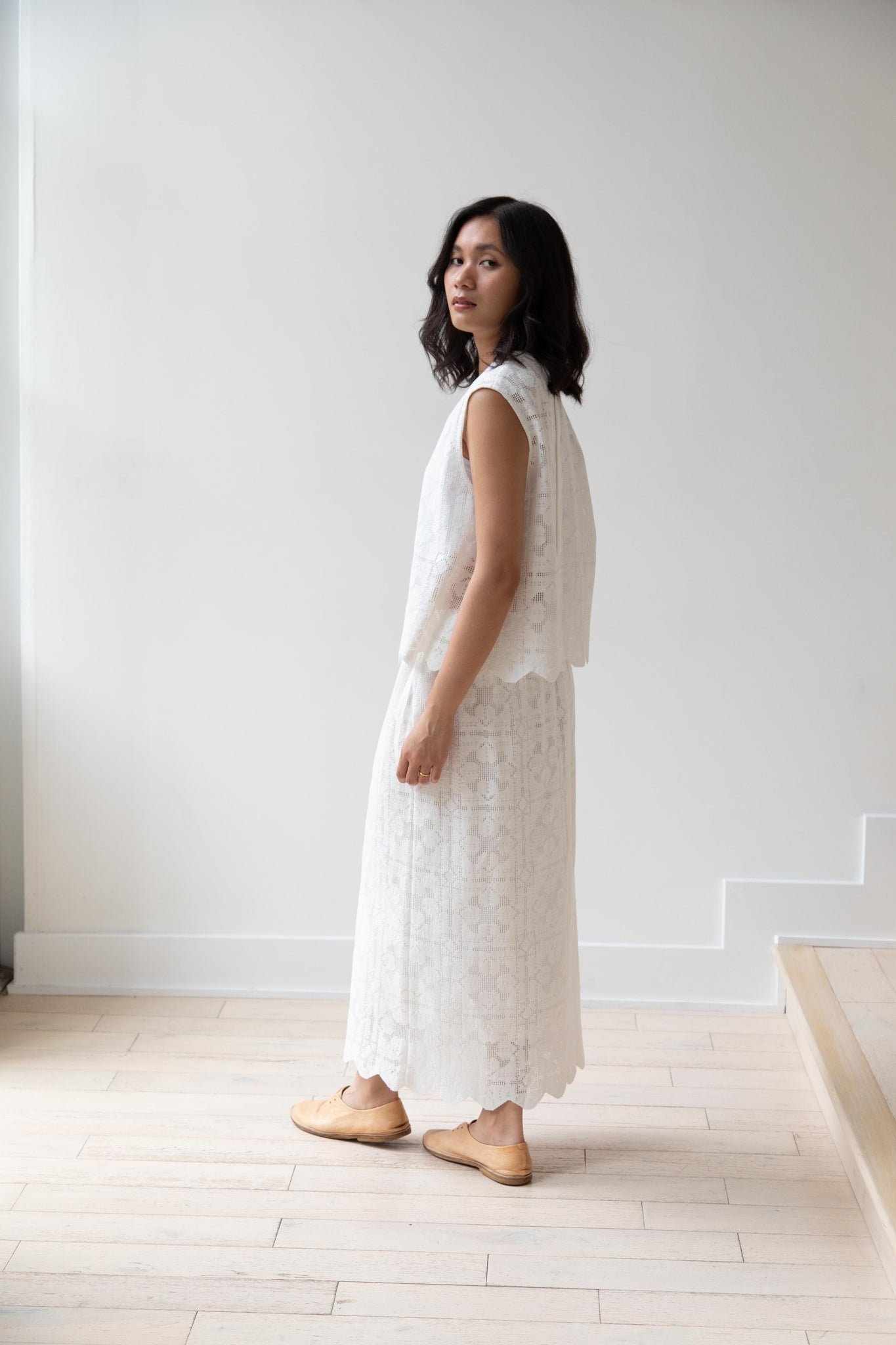 Robe de Peau | Scalloped Lace Top & Skirt Set in White Robe de Peau | Scalloped Lace Top & Skirt Set in White