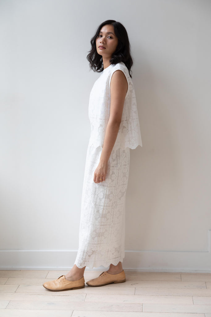 Robe de Peau | Scalloped Lace Top & Skirt Set in White