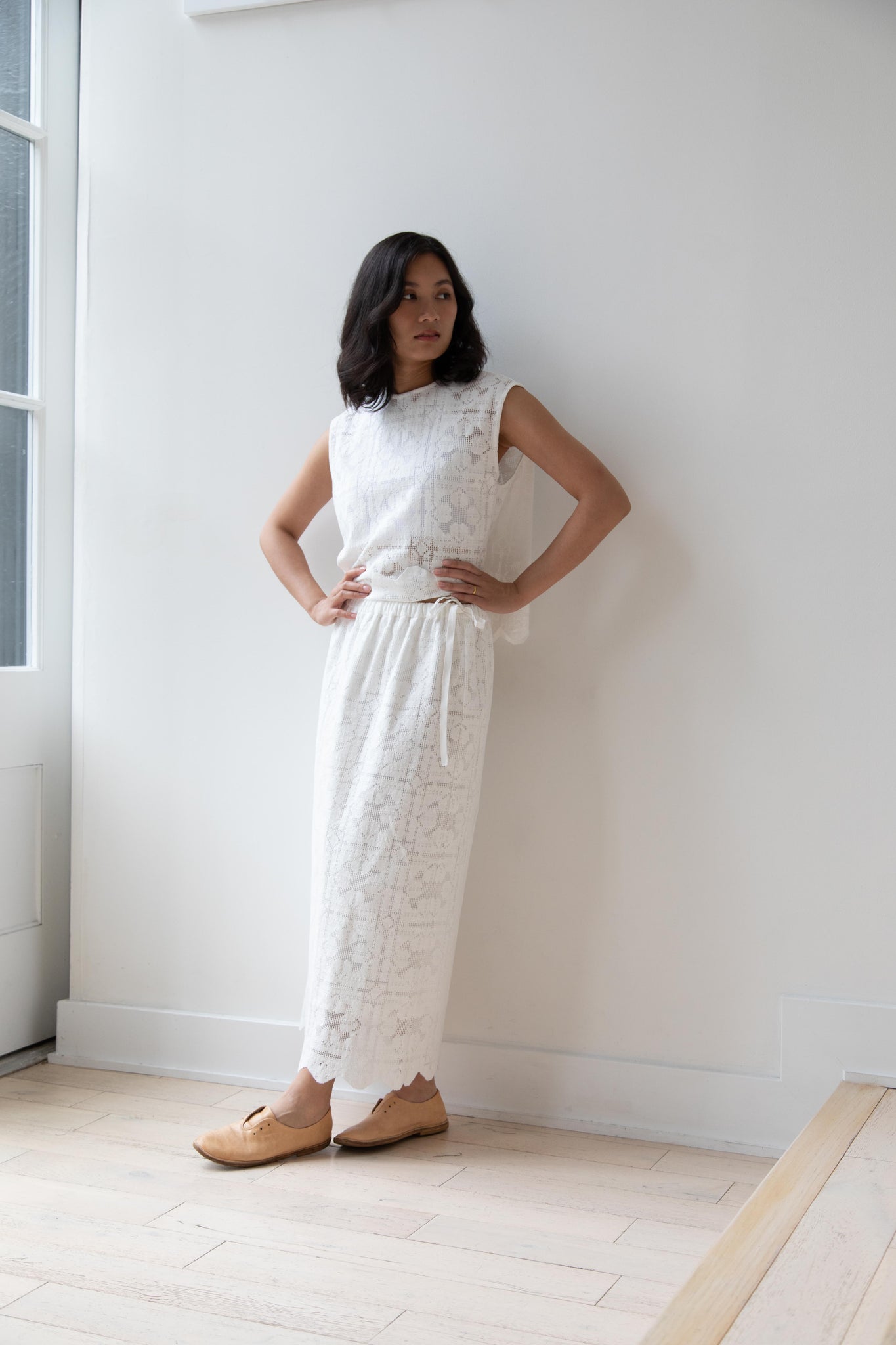 Robe de Peau | Scalloped Lace Top & Skirt Set in White Robe de Peau | Scalloped Lace Top & Skirt Set in White