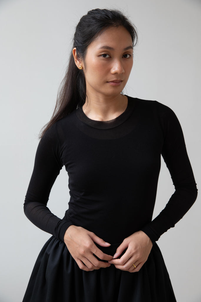 Auralee | Super High Gauge Sheer Rib Longsleeve Tee in Black