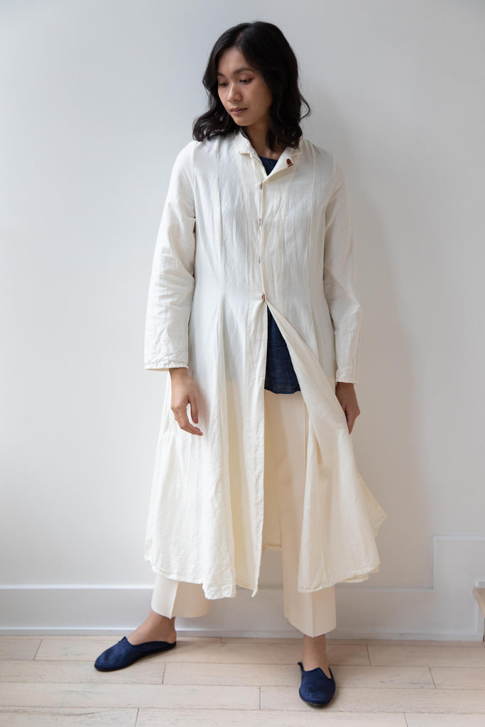 Risa Nakamura | Black Kohaze Flared Coat in Cream