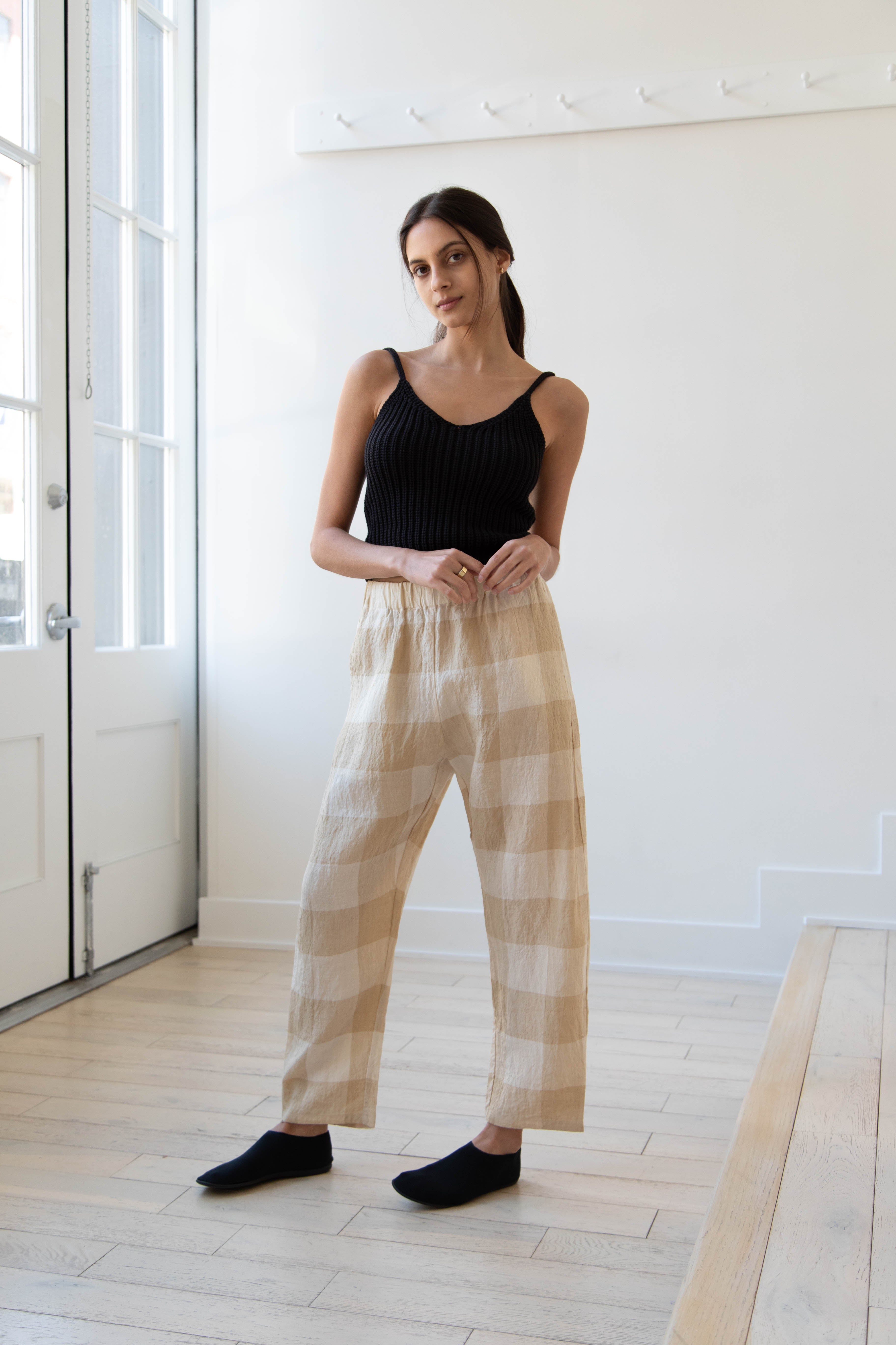 rennes — Apuntob | Long Straight Trousers in Natural Vichy Linen rennes — Apuntob | Long Straight Trousers in Natural Vichy Linen