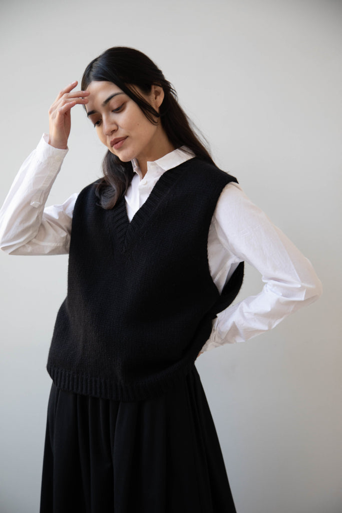 Gauze | Black Wool Cotton Vest