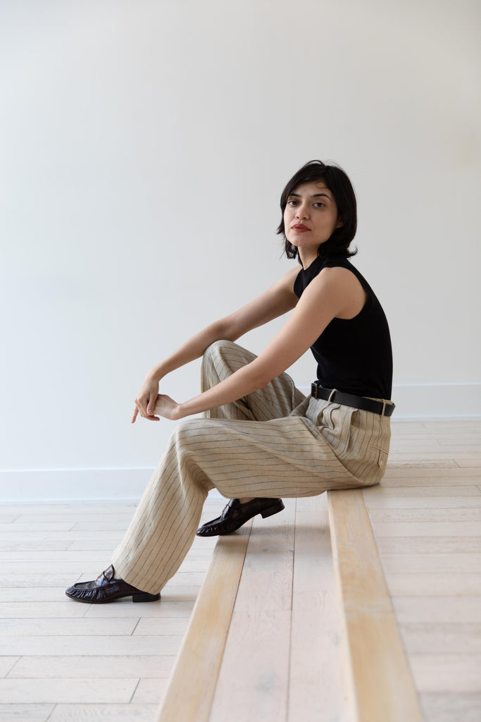 Samuel Snider | Pleated Trouser in Pinstripe Natural & Black