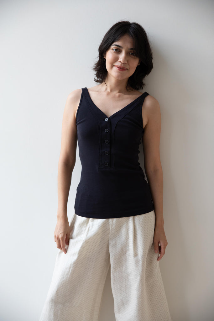 Auralee | Organic Cotton Fine Rib Tank in Dark Navy