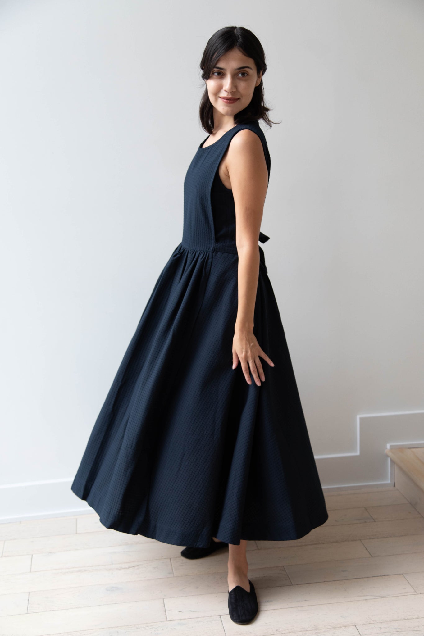 Cawley | Apron Dress in Japanese Dark Navy Waffle Cawley | Apron Dress in Japanese Dark Navy Waffle