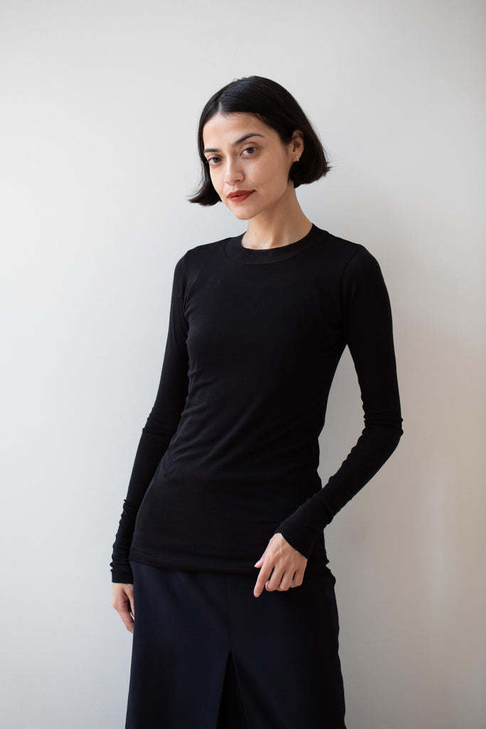 Auralee | Super High Gauge Sheer Rib Tee in Black Cotton