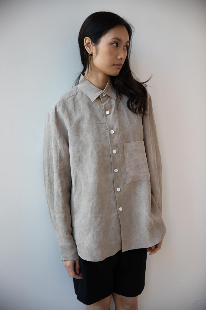 Evan Kinori | Big Shirt Two in Dark Beige Cold Dyed Hemp