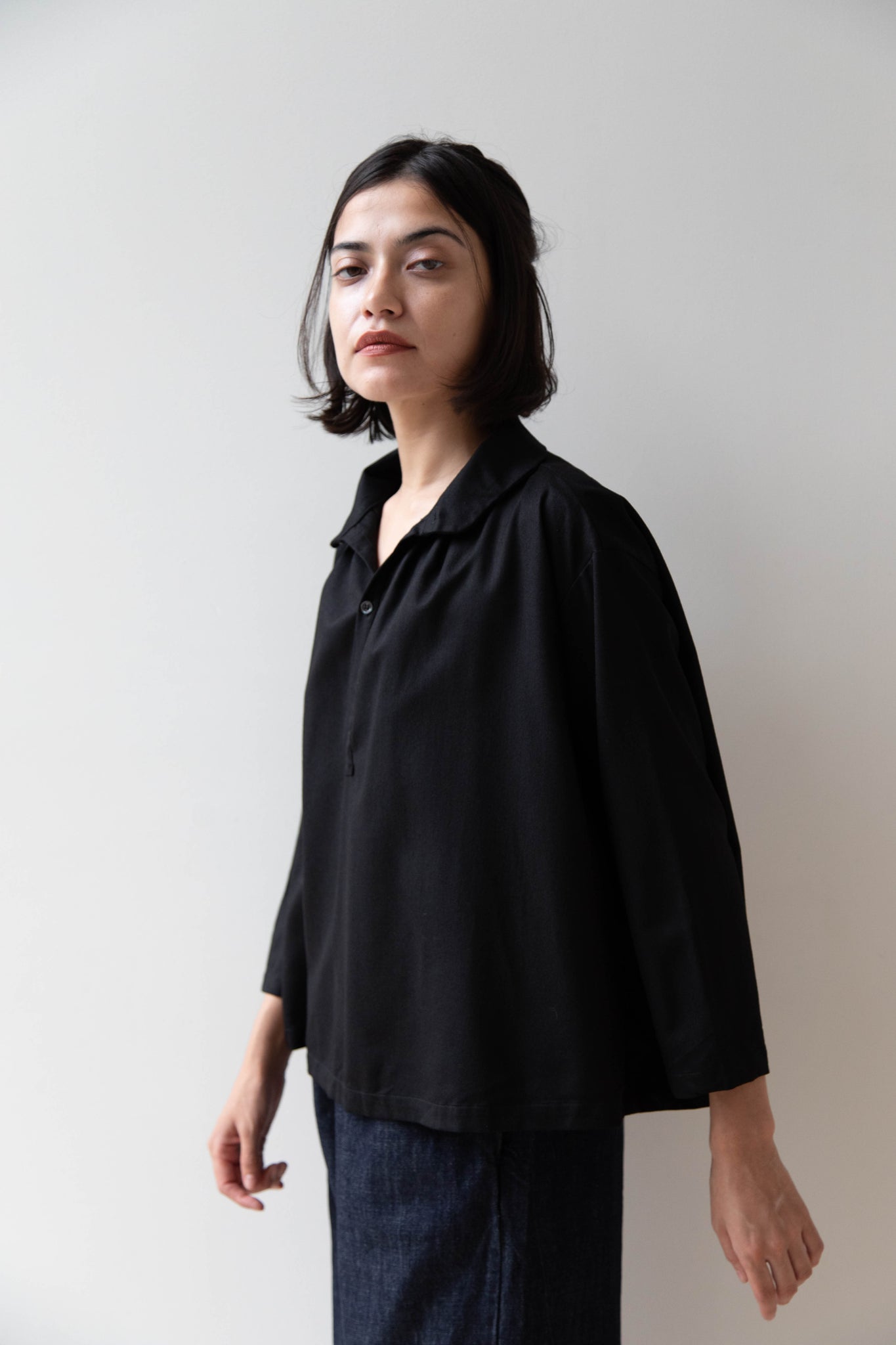Gallego Desportes | Petite Collar Blouse in Black Wool