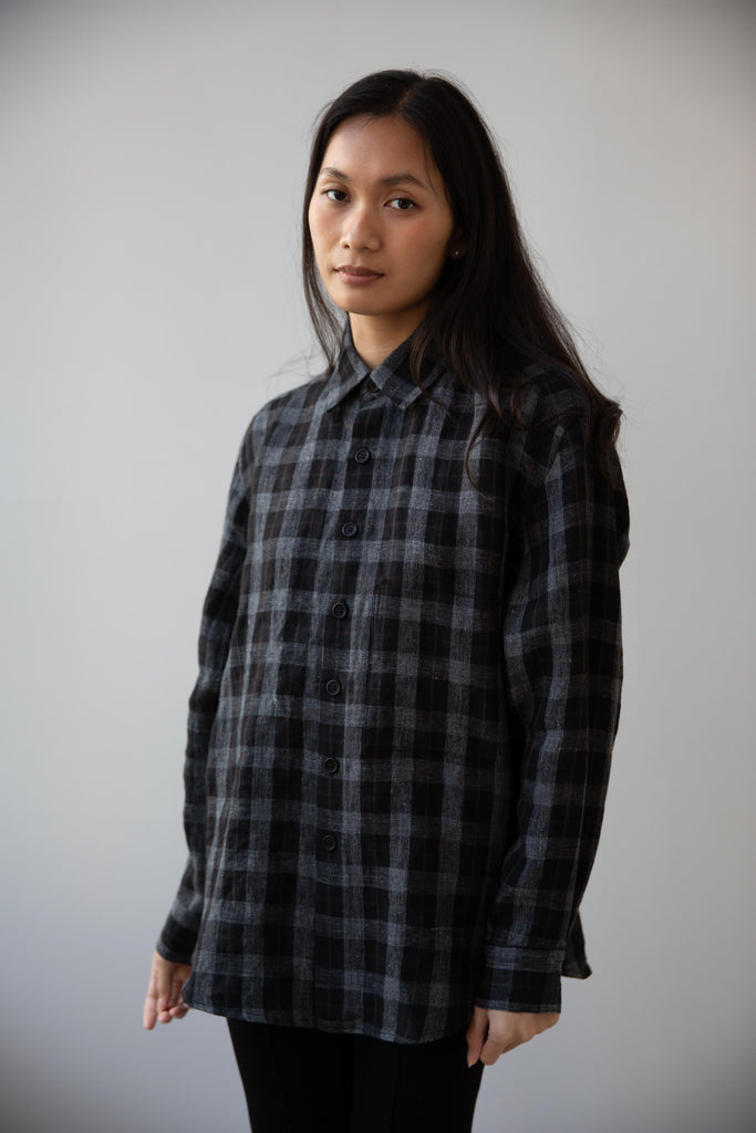 Evan Kinori | Big Shirt Two in Yarn Dyed Linen Check